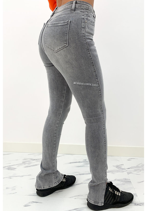 LAULIA - GREY - HIGH WAIST SKINNY JEANS SIDE SPLIT - 082