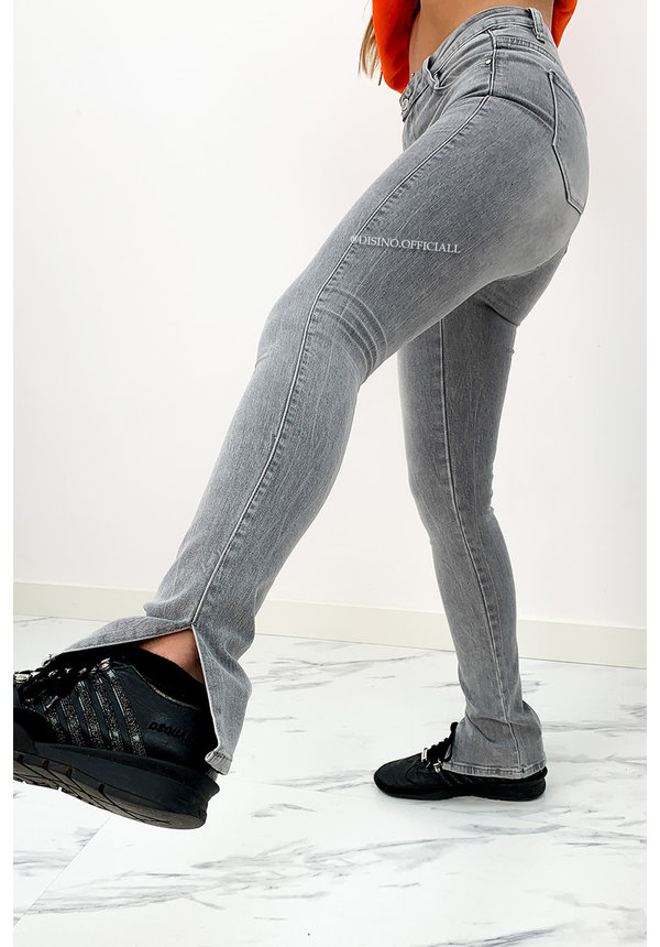 LAULIA - GREY - HIGH WAIST SKINNY JEANS SIDE SPLIT - 082 - DISINO - Fashion  Boutique