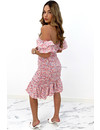 PINK - 'DAISY' - FLORAL OFF SHOULDER RUFFLE DRESS