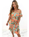 PEACH - 'DAISY' - FLORAL OFF SHOULDER RUFFLE DRESS