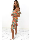 PEACH - 'DAISY' - FLORAL OFF SHOULDER RUFFLE DRESS