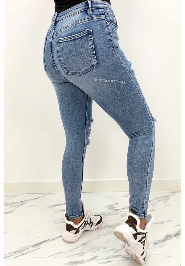 QUEEN HEARTS JEANS - WHITE WASH BLUE - HIGH WAIST RIPPED SKINNY JEANS  - 869