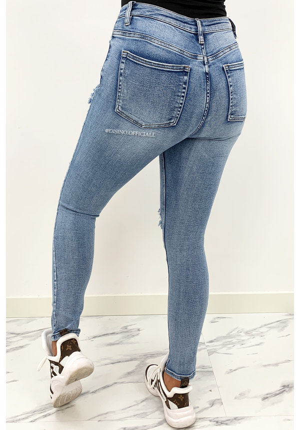 QUEEN HEARTS JEANS - WHITE WASH BLUE - HIGH WAIST RIPPED SKINNY JEANS  - 869