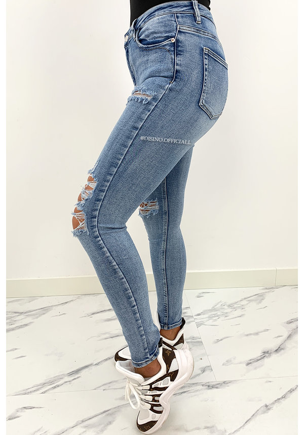 QUEEN HEARTS JEANS - WHITE WASH BLUE - HIGH WAIST RIPPED SKINNY JEANS  - 869