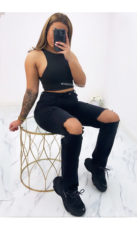 BLACK - 'RACER CROP TOP' - PERFECT FIT CROPPED TOP