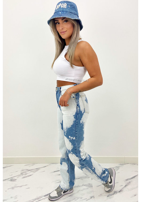 REDIAL - BLUE - TYE DYE HIGH WAIST STRAIGHT FIT JEANS