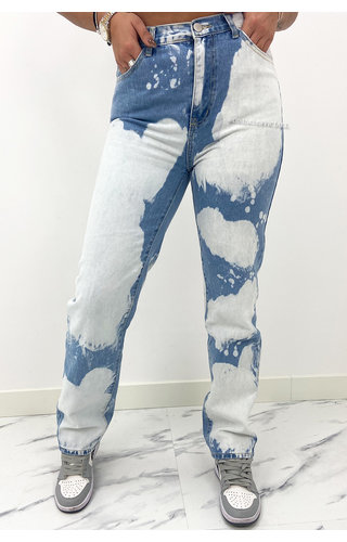 REDIAL - BLUE - TYE DYE HIGH WAIST STRAIGHT FIT JEANS 