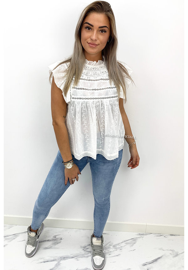 WHITE - 'NINA' - BRODERIE RUFFLE TOP