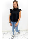 BLACK - 'NINA' - BRODERIE RUFFLE TOP