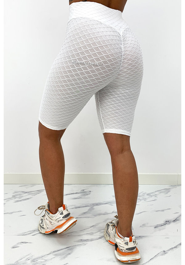 WHITE - 'WAFFLE BIKER' - PREMIUM QUALITY EXTRA BOOTY BIKER SHORT