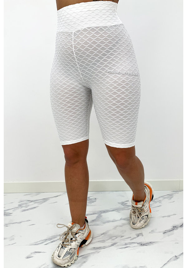 WHITE - 'WAFFLE BIKER' - PREMIUM QUALITY EXTRA BOOTY BIKER SHORT