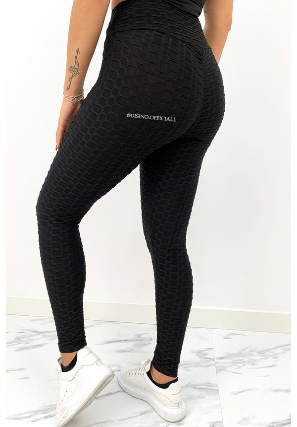 BLACK - 'WAFFLE LEGGING' - PREMIUM QUALITY EXTRA BOOTY SPORTS LEGGING