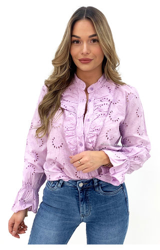 LILA - 'MANDY' - BRODERIE LACE RUFFLE BLOUSE LILA - 'MANDY' - BRODERIE LACE RUFFLE BLOUSE