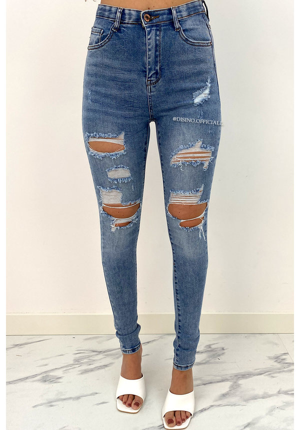 LAULIA - LIGHT BLUE - HIGH WAIST RIPPED SKINNY JEANS - 370