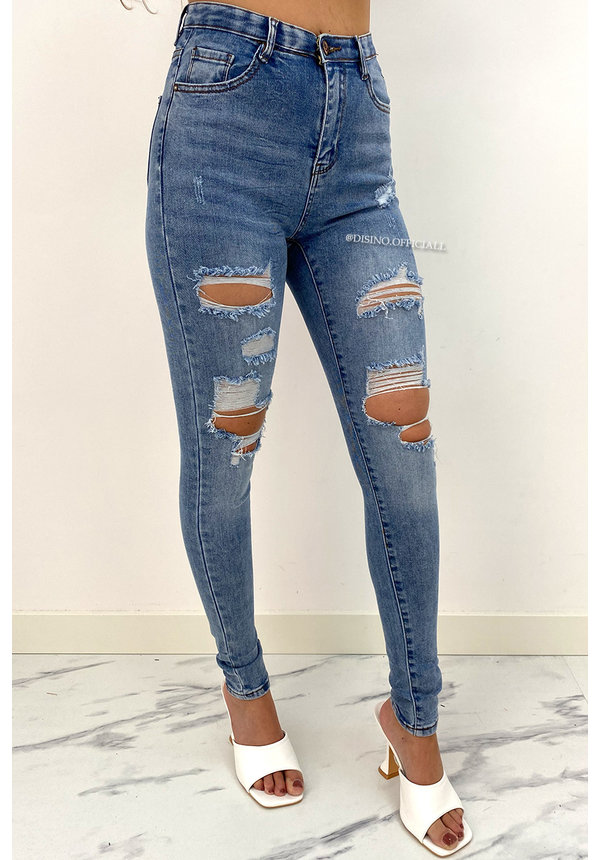 LAULIA - LIGHT BLUE - HIGH WAIST RIPPED SKINNY JEANS - 370