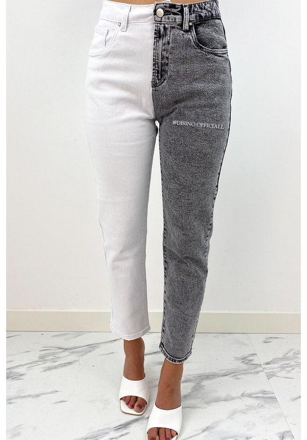 QUEEN HEART JEANS - GREY - TWO TONE JEANS - STRETCH MUM JEANS - 035