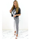 QUEEN HEART JEANS - GREY - TWO TONE JEANS - STRETCH MUM JEANS - 035