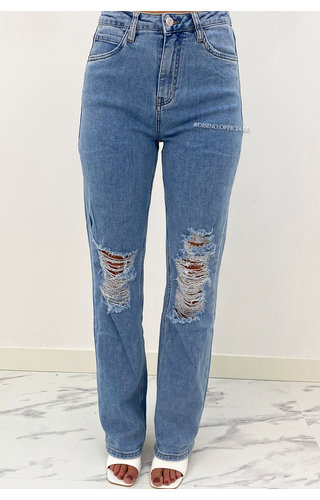 QUEEN HEART JEANS - BLUE - DESTROYED BOYFRIEND JEANS - 873 