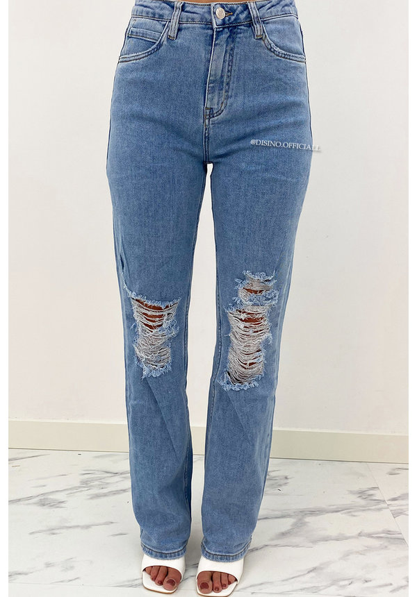 QUEEN HEART JEANS - BLUE - DESTROYED BOYFRIEND JEANS - 873