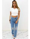 QUEEN HEART JEANS - BLUE - DESTROYED BOYFRIEND JEANS - 873