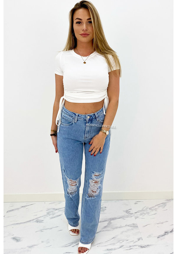 QUEEN HEART JEANS - BLUE - DESTROYED BOYFRIEND JEANS - 873