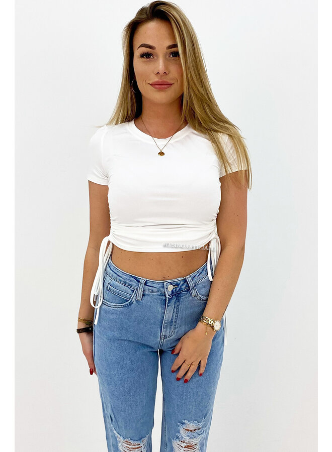 WHITE - 'MAURA V2' - PERFECT FIT RUCHED SIDE TOP