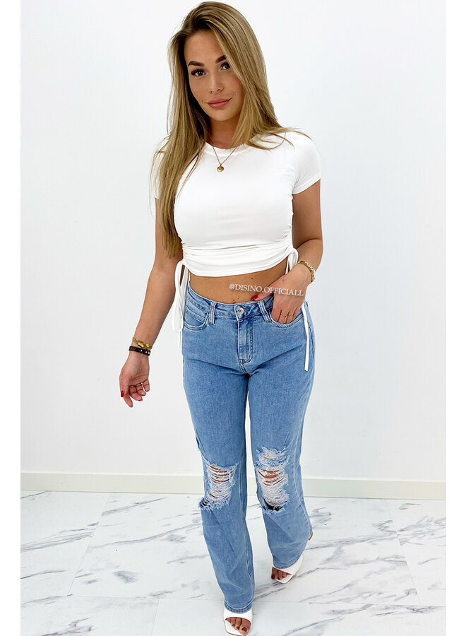 WHITE - 'MAURA V2' - PERFECT FIT RUCHED SIDE TOP