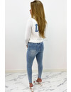 WHITE/BLUE - 'THUNDER ON MY BACK' - INSPIRED SLOGAN TEXT DENIM GILET