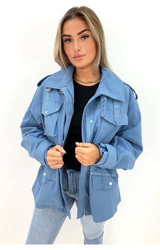 BLUE - 'EVAA' - PREMIUM QUALITY OVERSIZED TRENCH COAT 