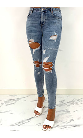 LAULIA - LIGHT BLUE - HIGH WAIST RIPPED SKINNY JEANS - 060