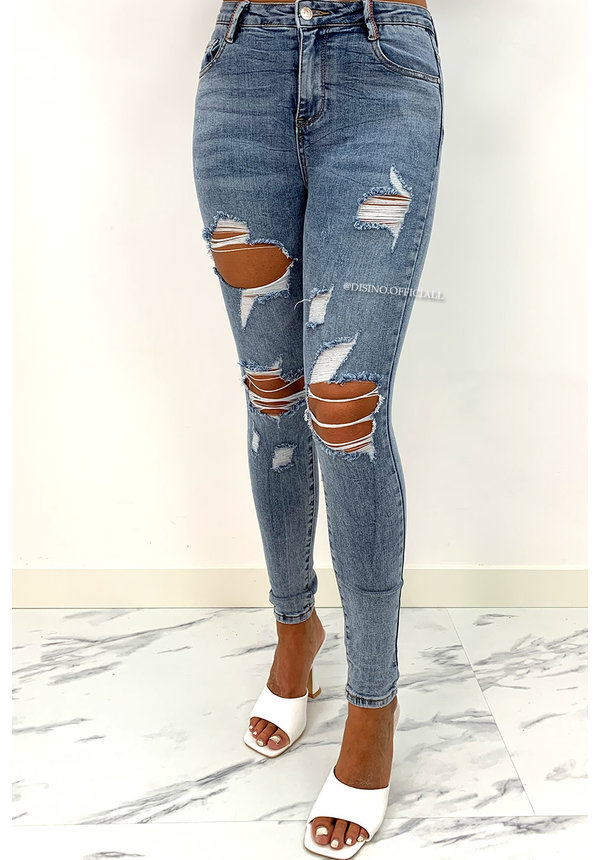 LAULIA - LIGHT BLUE - HIGH WAIST RIPPED SKINNY JEANS - 060