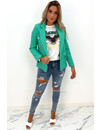 GREEN - 'LIANA' - GOLD BUTTON WAFFLE BLAZER