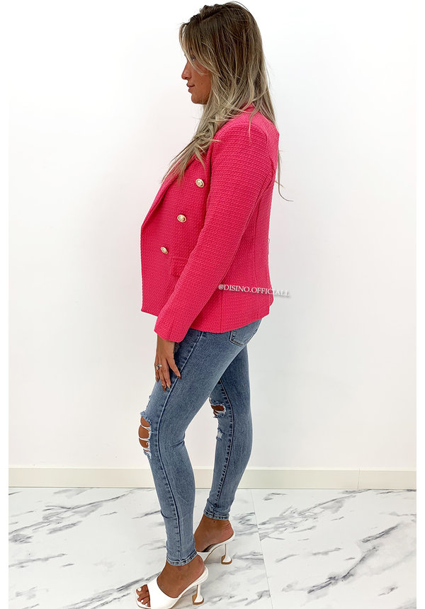 FUCHSIA - 'LIANA' - GOLD BUTTON WAFFLE BLAZER