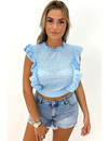 LIGHT BLUE - 'ISA' - BRODERIE CROPPED RUFFLE TOP