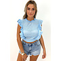 LIGHT BLUE - 'ISA' - BRODERIE CROPPED RUFFLE TOP