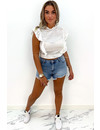WHITE - 'ISA' - BRODERIE CROPPED RUFFLE TOP
