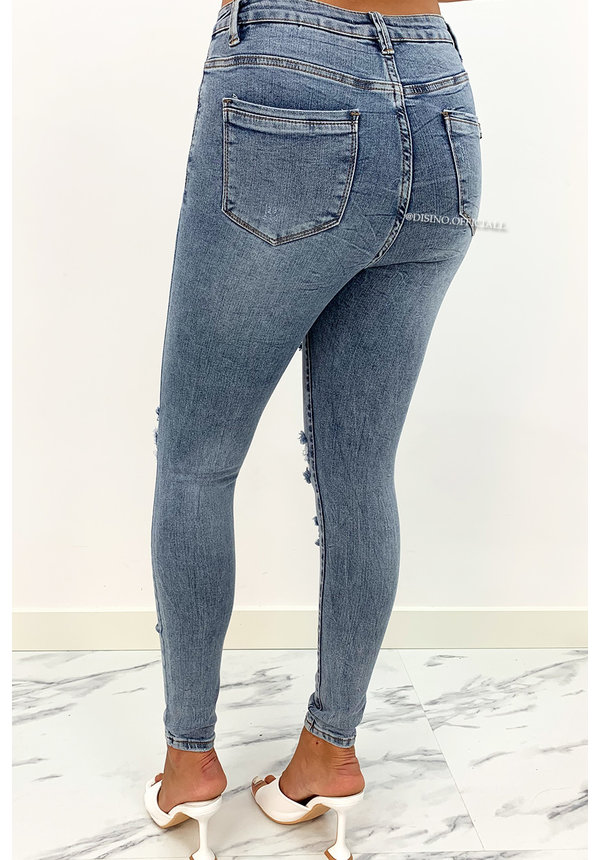 LAULIA - LIGHT BLUE - HIGH WAIST RIPPED SKINNY JEANS - 060