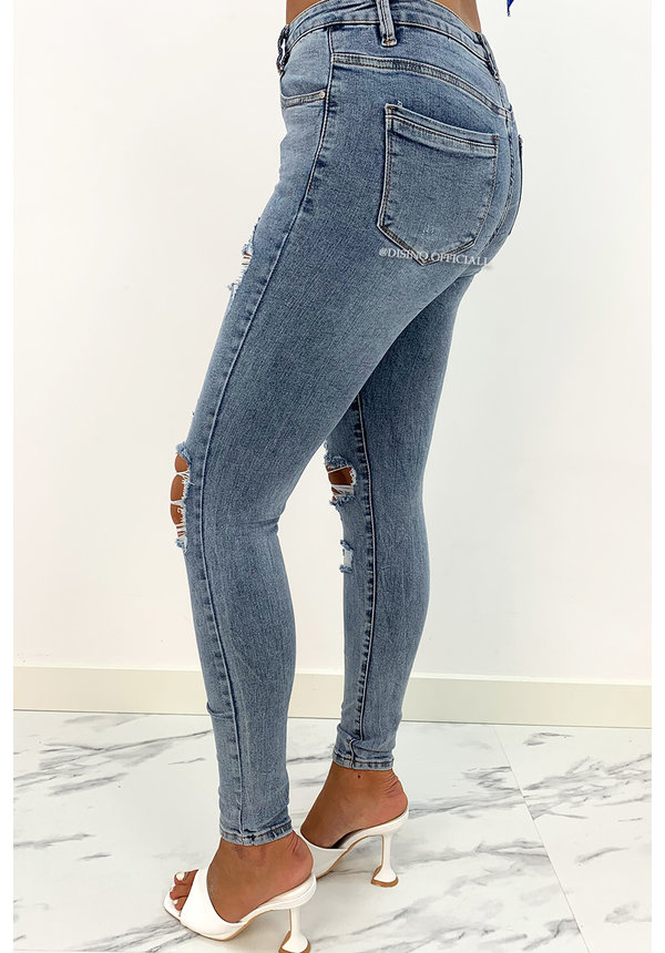 LAULIA - LIGHT BLUE - HIGH WAIST RIPPED SKINNY JEANS - 060