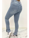 REDIAL - LIGHT BLUE - HIGH WAIST SKINNY JEANS SIDE BUTTON SPLIT - 5915