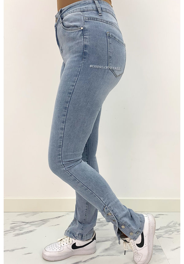 REDIAL - LIGHT BLUE - HIGH WAIST SKINNY JEANS SIDE BUTTON SPLIT - 5915