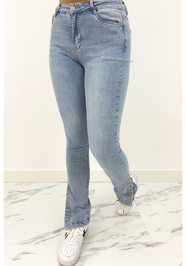 REDIAL - LIGHT BLUE - HIGH WAIST SKINNY JEANS SIDE BUTTON SPLIT - 5915