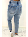 QUEEN HEART JEANS - BLUE - HIGH WAIST MUM JEANS RIPPED KNEE - 901