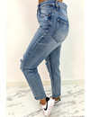 QUEEN HEART JEANS - BLUE - HIGH WAIST MUM JEANS RIPPED KNEE - 901