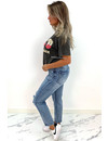 QUEEN HEART JEANS - BLUE - HIGH WAIST MUM JEANS RIPPED KNEE - 901