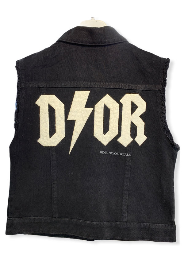 BLACK/WHITE - 'THUNDER ON MY BACK' - INSPIRED SLOGAN TEXT DENIM GILET