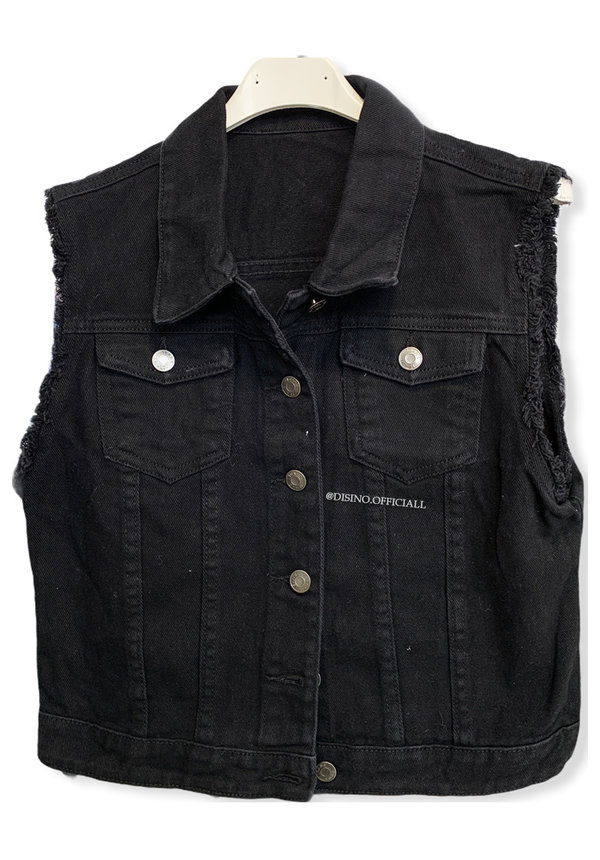 BLACK/WHITE - 'THUNDER ON MY BACK' - INSPIRED SLOGAN TEXT DENIM GILET