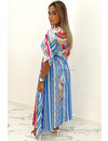 BLUE - 'ESTELLE' - INSPIRED PRINT KIMONO MAXI DRESS