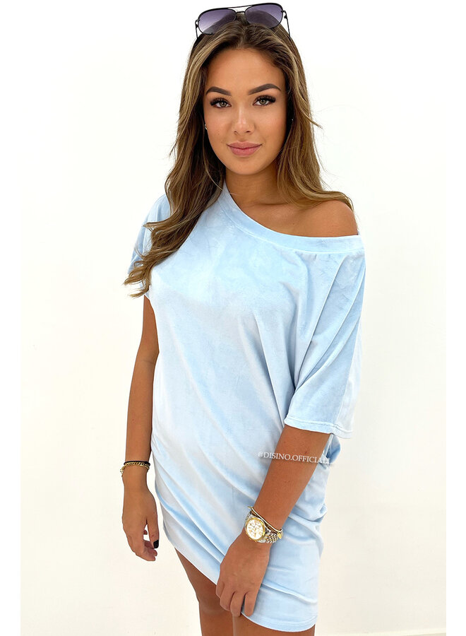 LIGHT BLUE - 'JASMINE DRESS' - COZY VELVET COMFY DRESS