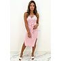 PINK - 'MIRLA' - RIBBED LACE MIDI DRESS