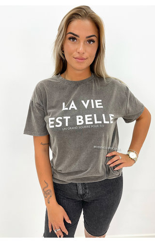 DARK GREY - 'LA VIE EST BELLE' - PREMIUM QUALITY OVERSIZED TEE 